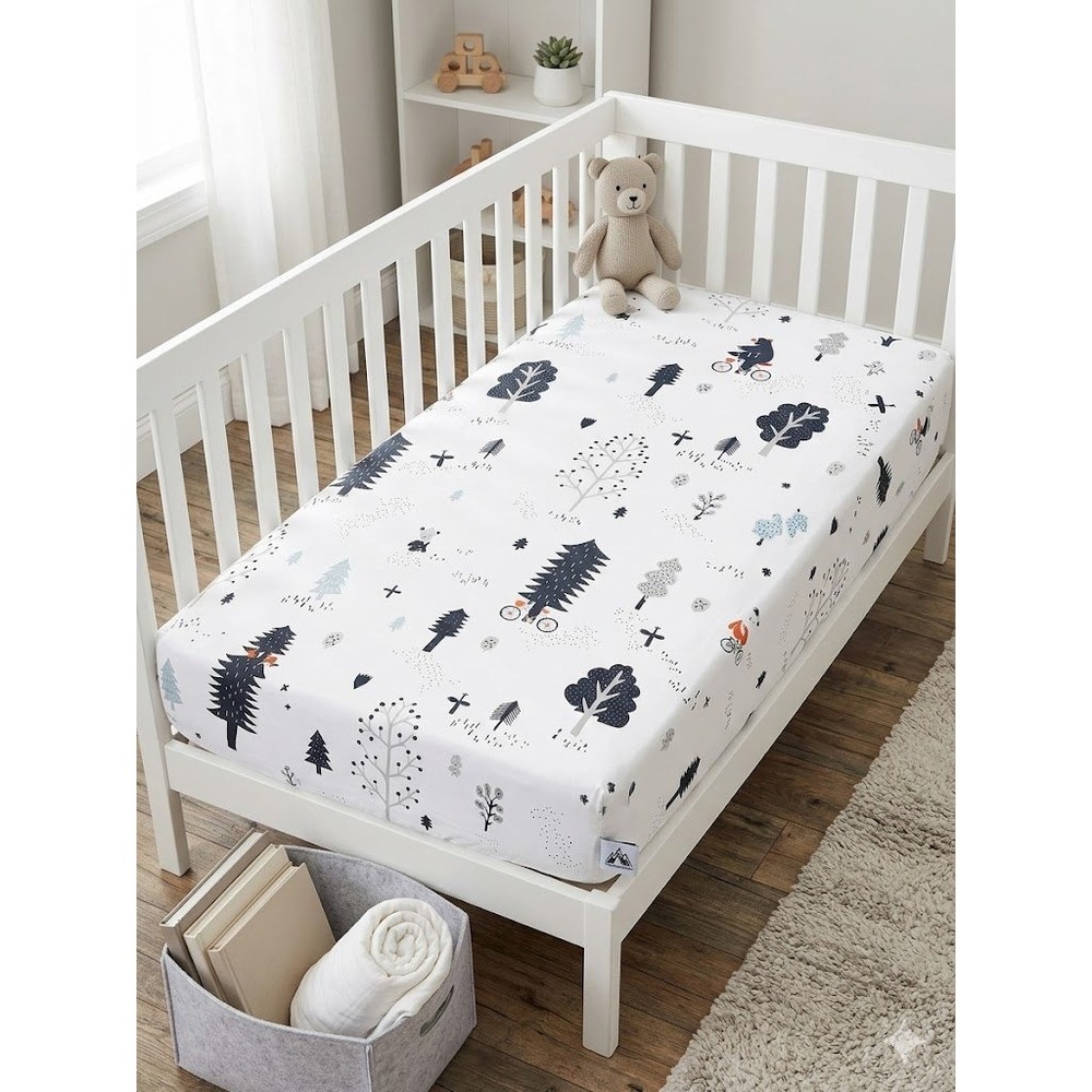 Lot of 2 Crate & Barrel Kids Organic Cotton‎ Crib Sheets Woodland Animal Forest